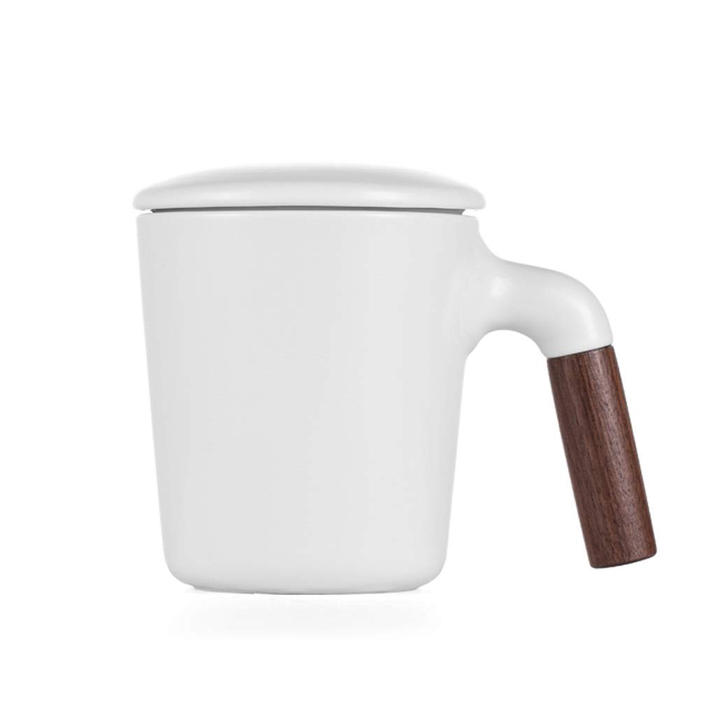 Kaffee-Becher Keramikbecher Einfache Große Martelkapazität Becher mit Deckel Löffel Widerstand Tragbare Große Kapazität Kaffeetasse for Büro (Color : White)