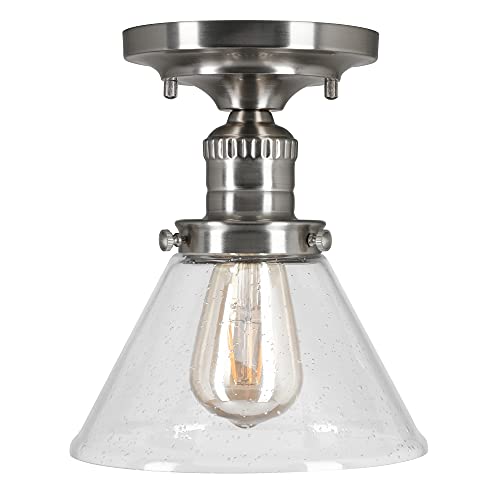 Image of Design House Augustin Ceiling Light, 1-Light, Semi-Flush, Seeded Glass Glow, Dimmable, E26 Socket, Durable Metal Frame, Satin Nickel, 7.9 in L x x 7.9 in W x 9.1 in H, 589069-SN