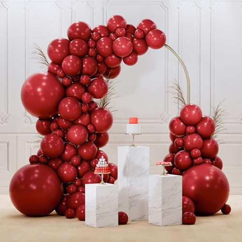 Image of PartyWoo Burgundy Balloons 128pcs Dark Chestnut Red Maroon Color | 18 12 10 5 Inch Balloons for Birthday Graduation Anniversary Cherry Casino Cherry Bridal Shower Party Decorations Red-Y62