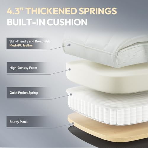 دوينكس كرسي مكتب كبير وطويل مع وسادة جيب زنبركية، كراسي العاب كمبيوتر عالية الظهر مع مساند ذراع قابلة للتعديل ودعم اسفل الظهر، كراسي مكتب تنفيذية مع مسند للقدمين (جلد صناعي، ابيض)