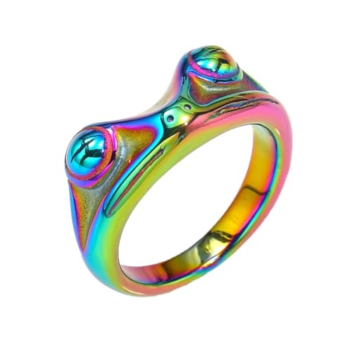 Image of PAMTIER Unisex Vintage Personalized Cute Big Eyes Frog Finger Ring | Stainless Steel, Lifelike Animal, Beneficial Insects