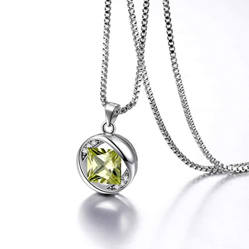 Aurora Tears August Birthstone Pendant Necklace Women 925 Sterling Silver Round Birthstones Created Peridot Green Crystal Aug. Birth Stone Jewelry Girls Birthday Gift Dp0029A #TOP3