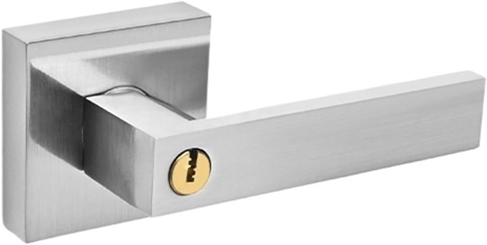 Matte Black Heavy Duty Keyed Entry Door Handle Set Square Levers Locks for Bedroom - Entrance Handleset(Silvery)