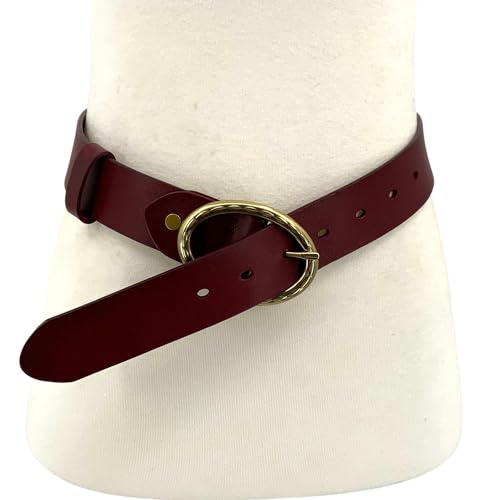 Classic Full Grain Soft Leather Boho Jean Belt, Antique Gold Brass Oval Buckle2