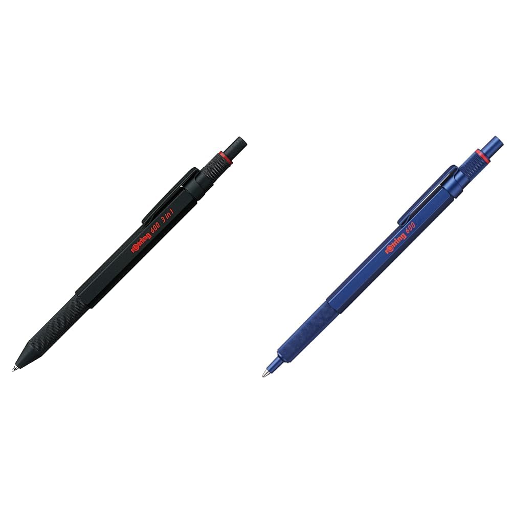rOtring 600 3-in-1-Schreibgerät mit Kugelschreiber und Druckbleistift & 600 Kugelschreiber | mittlere Spitze | Schwarze Tinte | Blauer Schaft | nachfüllbar