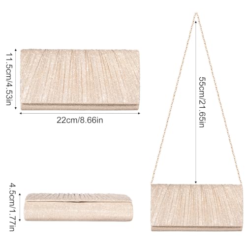 Image of Larcenciel Clutch Purses for Women, Shiny Pleated Evening Bag w /Removable Chain for Formal Events Cocktail Wedding Prom