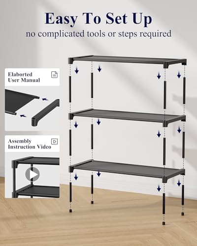 Kitsure Shoe Rack - Non-Woven Shoe Rack Shelf, 27.5" Wide - 3 Tier, Black — view 7