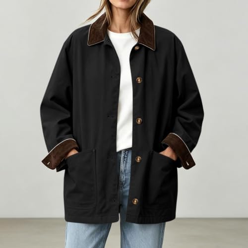 Light Jackets for Women Baggy Button Fleece Vintage Jacket with Pockets - image 3