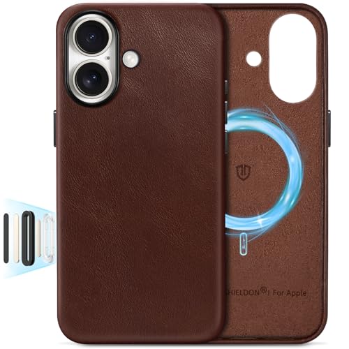 Image of SHIELDON Genuine Leather Case for iPhone 17 6.3 inch 2025, Retro Coffee