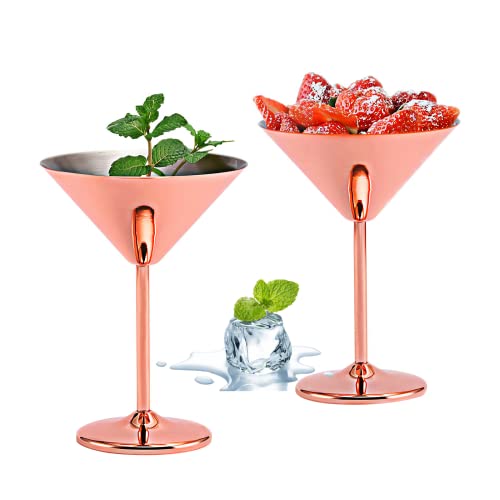 Cmengao Rose Gold Stainless Steel Martini Glasses, 8 Oz Luxurious Metal Margarita Cocktail Glasses Martini Wine Goblets Set Of 2 #TOP24