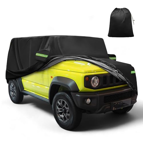 A ABSOPRO wasserdichte Autoabdeckung Auto Outdoor Vollabdeckung für Suzuki Jimny JB64W/JB74W mit unterem winddichtem Schnallen-Verschluss 151,57 x58,27 x62,99 Schwarz