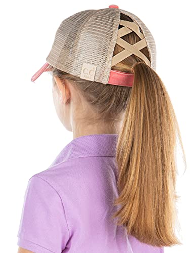 Image of Funky Junque Girl's Criss Cross Hat Messy Bun High Ponytail Kids Baseball Cap