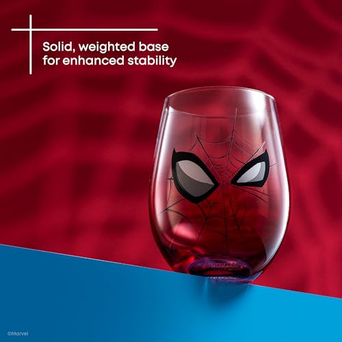 Image of JoyJolt Marvel Spider-Man Spidey-Sense Stemless Drinking Glasses, 19oz Superhero Glass Tumblers, Set of 4 Drink Glasses, Marvel Gifts for Men and Women