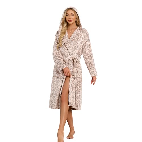 Image of HEARTNICE Womens Hooded Fleece Robe, Soft Bathrobe for Womens, Cute Long House Coat