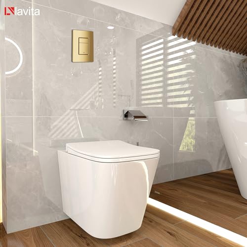Lavita Vorwandelement Solido + Wand Hänge WC Maio Weiß Spülrandlos+ WC Sitz mit Absenkautomatik Goldener Knopf Komplettset Unterputz Spülkasten Toilette Komplett Sett WC – Bild 8
