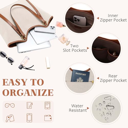 Bolso Tote para mujer con asa superior eco cuero beige miniatura 4
