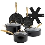 Induction Base Nonstick Pots & Pans Set 9pc Non Stick Kitchen Cookware Black and Gold Saucepan Pot and Frying Pan