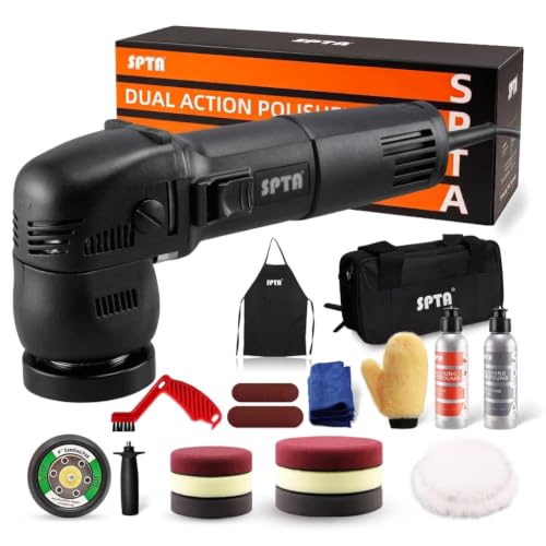 SPTA Mini Orbital Polisher - 3 Inch 10mm/780W Variable Speed Dual Action With Polishing Pads, Sanding Discs, Pad Conditioning Brush