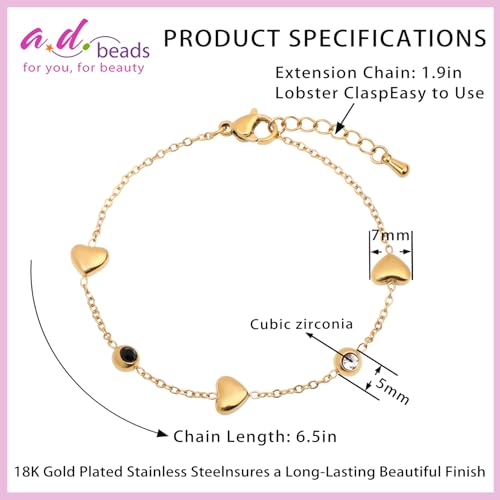 Image of 18K Gold Plated Stainless Steel Dainty Charms Colorful Crystal Birthstone Bracelet Minimalist Cute Jewelry for Women
