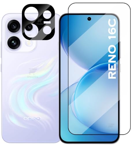Image of WonRia [1+1 Tempered Glass for Reno 16C 5G with 3D Camera Lens Protector 9H Hardness Screen Glass Protector - (Pack of 2)