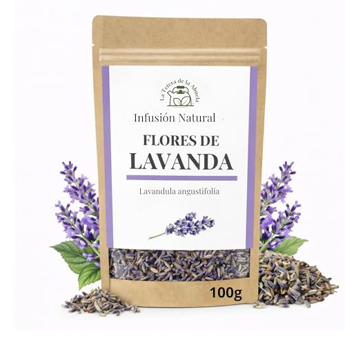 Infusión de Lavanda Natural 100 g – Flor Entera y Seca – Té Relajante sin Cafeína para Calma y Bienestar – La Tetera de la Abuela