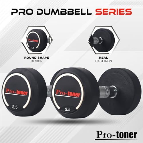 Image of Protoner Premium Rubber Coated Steel Dumbbells for Home Gym, Weightlifting, Bodybuilding, Crossfit, Yoga, Pilates, Pair (5 kg (2.5kg+2.5kg))