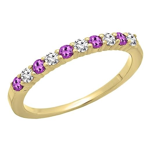 Dazzlingrock Collection - Anillo de boda apilable de oro amarillo con piedras preciosas redondas de 14 K y diamantes blancos para mujer