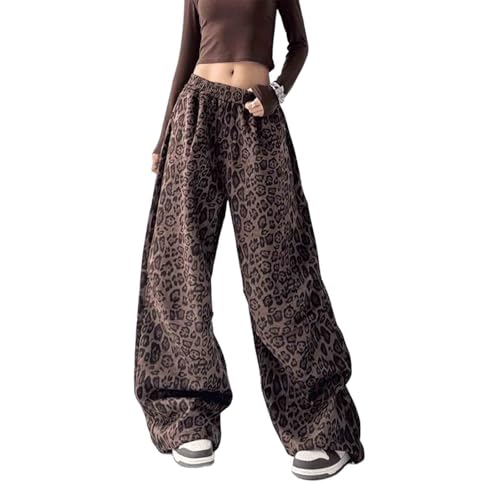 BXCNCKD Women's Leopard Print Casual Pants with high Waist, Loose fit, Slimming and Wide Legs, Versatile Pants