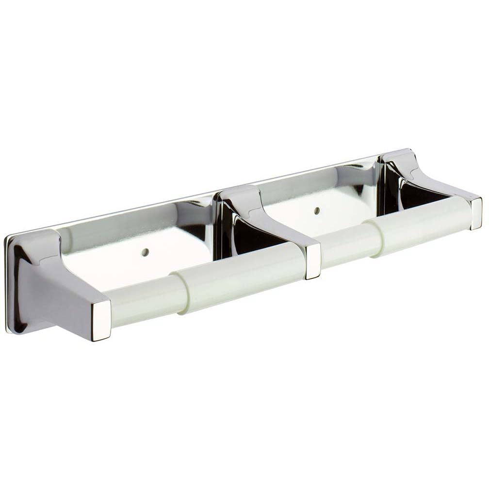Taymor01-TW301S Surface Mount Twin Toilet Tissue Holder with Plastic Roller, Polished Chrome