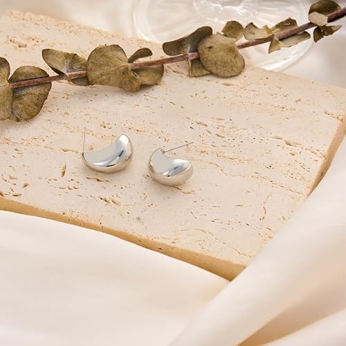 Small Hoop Earrings for Women No Tarnish - Dainty Chunky Silver Earrings Trendy 925 Sterling Silver Plated Hypoallergenic Teardrop Hoops Earring for Women Silver Jewelry Gift