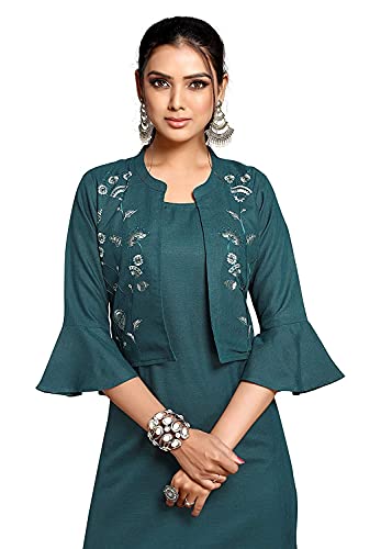 Image of Shiv Textiles Women's Cotton Regular Fit Fashion Kurti (Nikall Dark Green L)