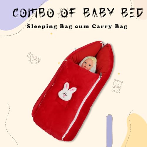 Image of VoiDrop 3 in 1 Baby Sleeping Bag & Carry Nest | Cotton Bedding Set for Infants & New Born Baby | Portable /Travel & Skin Friendly | Velvet Red