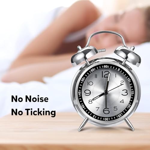 Image of MATSON Super Loud Alarm Clock for Heavy Sleepers Adults,Twin Bell Retro 4 Inch Silent Non-Ticking Quartz with Backlight, Metal dial, Alarm Clocks for Bedrooms Bedside (Silver)