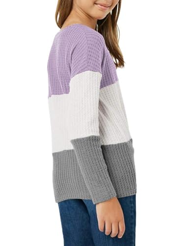 Image of Girls Waffle Colorblock Tie Top Long Sleeve Casua T Shirt Knit Tunic