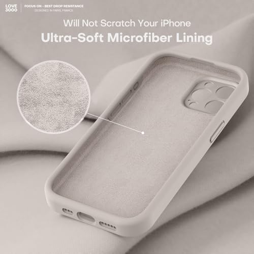 Image of LOVE 3000 Designed for iPhone 15 Pro Case, Premium Silicone with [Soft Anti-Scratch Microfiber Lining] Shockproof Protective Phone Case for Men Women Girls 6.1 inch, Stone
