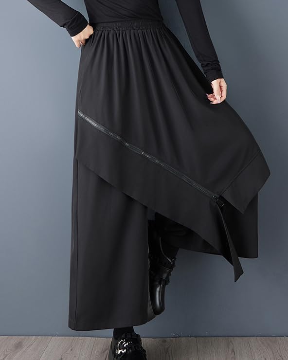 ellazhu Women's Skirt Pants Loose Wide Leg Patchwork Design Irregular GZ774 A - Image 2
