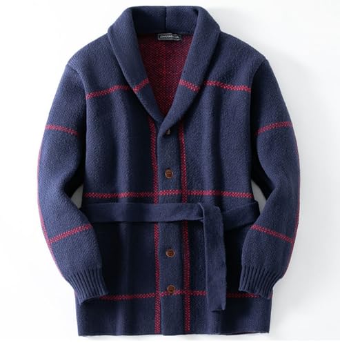 Men's Cardigan Sweaters Fall Lapel Cable Heavy Weight Knitwear Button Down Shawl Collar Outwear With Belts3