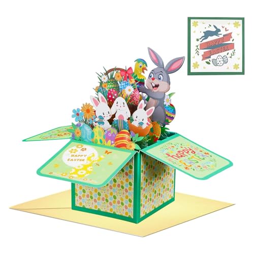 3D Pop Up Greeting Card Easter Bunny Floral Congratulations Easter Card With Envelope
