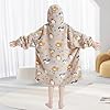 Wearable Blanket Hoodie for Kids Oversized Sherpa Blanket Hoodie for Kids Boys Girls Teens 6-13YR,Beige Cat #3