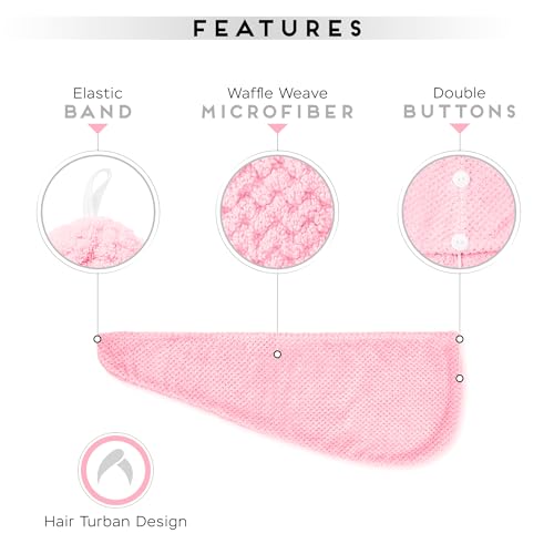 2 Pack Microfiber Hair Towel Wrap for Women, Anti Frizz Quick Drying Hair Turban for All Hair Style, Absorbent and Lightweight (Pink)