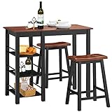 PETSITE Counter Height Table & Chairs Set, 3-Piece Wooden Dining Room Kitchen Table Set with 2...