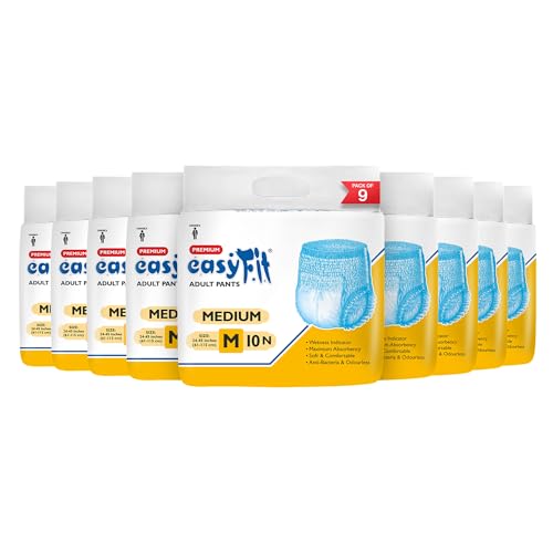 Image of Easyfit Adult Pull Ups with Wetness Indicator & Leak Proof (Medium, Count 90) | Unisex Overnight Protection Diaper Pants with Anti-Bacterial Absorbent Core