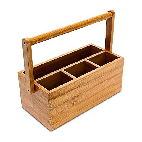 Relaxdays Bamboo Desk Organiser with 4 Compartments Cover