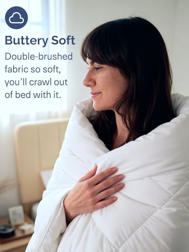 Image of Queen Size, White Alternative Down Comforter - Warm, Lightweight & Breathable Hotel Quality Bedding Set for Men, Women, Kids & Teens - All Season Oversized Cooling Microfiber Duvet Insert Comforter