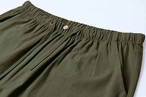 Utcoco Men's Cotton Linen Beach Pants Loose Casual Drawstring Wasit Slacks With Pocket (S, Army Green) #TOP1