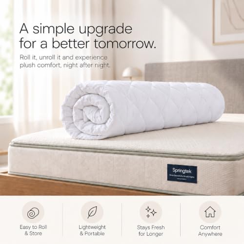 Image of Springtek Premium Luxe Micro Fibre Mattress Topper for King Size Bed | King Bed Topper 75 inchx72 inch | 2 inch Padding | Super Soft Mattress Padding for Comfortable Sleep | 75 By 72 Inch, White