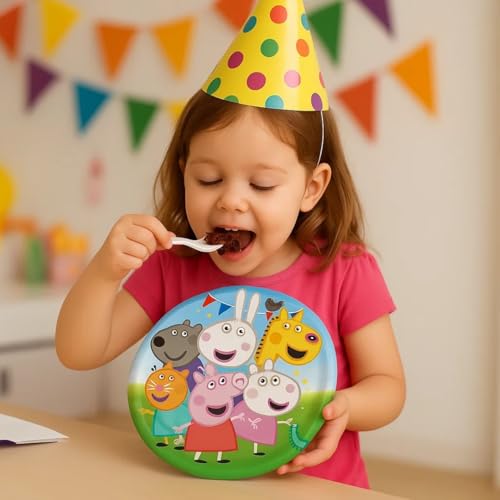 Image of Wanna Party Pack of 8 Pig & Friends Theme Party Paper Plates for Cute Cartoon Pig Theme Decorations - 10 inch Plates Colorful Tableware Set for Boys Girls Kids Baby Birthday Decoration Items