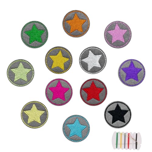 Juxtaposia 12 parches para planchar con diseño de estrella, se pueden planchar para manualidades, parches para adultos y niños para vaqueros, camisetas, mochilas escolares, zapatos.