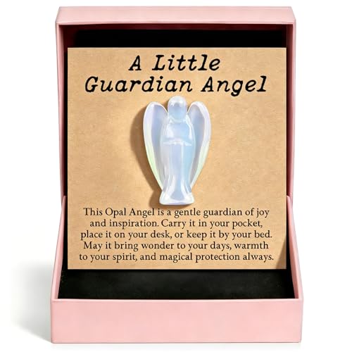 Taxhtext Opalite Guardian Angel Gift for Mom Sister or Friend Pocket Hug Keepsake for Anxiety Relief Emotional Support Sympathy Thinking of You Gift (Opal White)