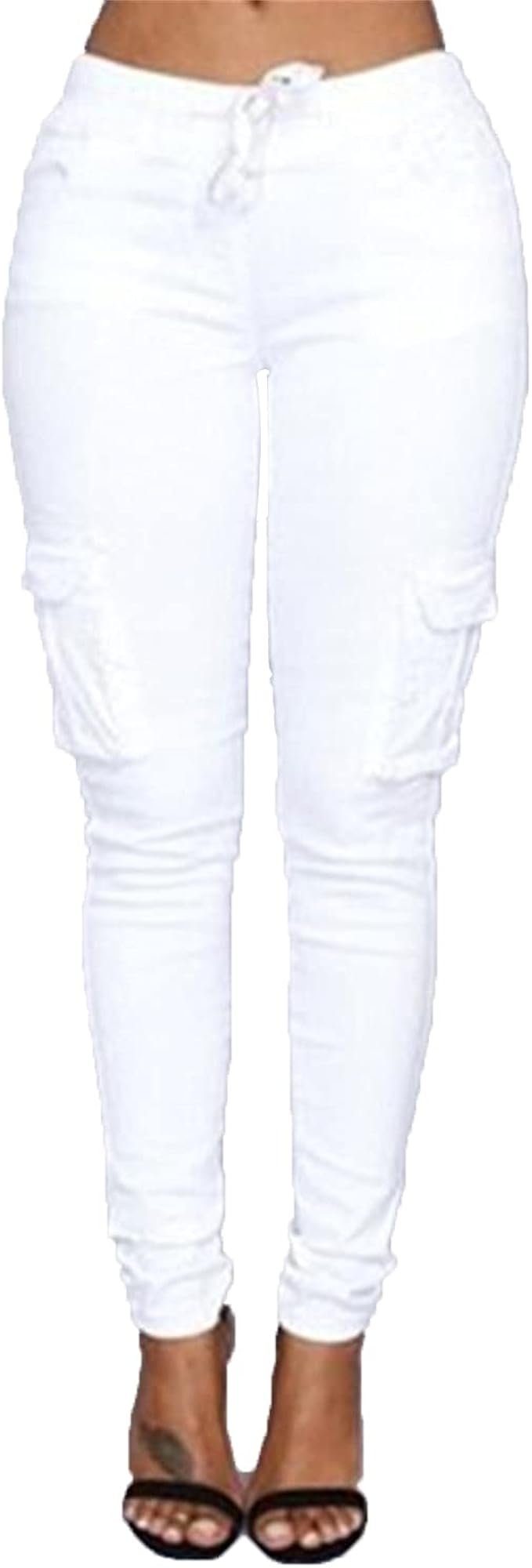 Women's Casual Drawstring Slim Cargo Pants Elastic High Waist MultiPockets Trousers Fashion